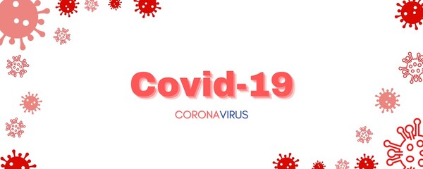 Naklejka na ściany i meble Covid-19 Coronavirus word with virus artwork on white background