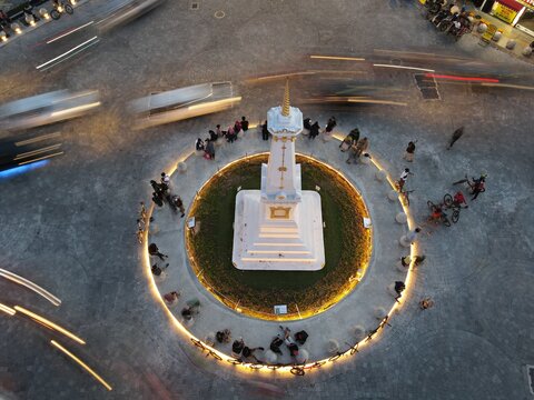 Yogyakarta, Indonesia - 21 Dcember 2020: Tugu Jogja, or Known as Tugu Pal is the Iconic Landmark of Yogyakarta.