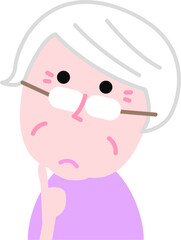 ほわほわタッチ、イラスト、ベクター、カット、かわいい、お年寄り、困る、悲しむ、老人、長生き、生き生き、女性、？、悩む