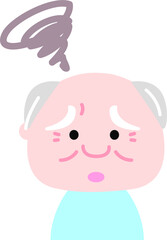 ほわほわタッチ、イラスト、ベクター、カット、かわいい、お年寄り、困る、悲しむ、老人、長生き、生き生き、男性、困惑