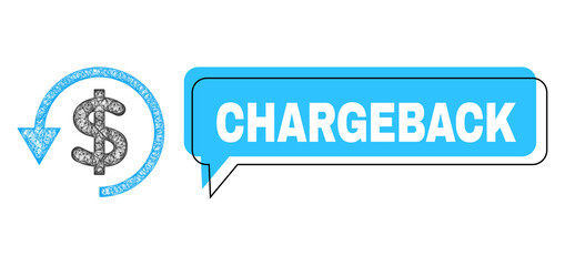 Speech Chargeback blue cloud message and wire frame chargeback. Frame and colored area are shifted for Chargeback label, which is located inside blue colored bubble.