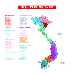 Color map of the provinces of Vietnam. Regions and prefectures. Eps10 vector illustration.