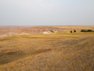 Fototapeta premium Mixed grass grasslands in Badlands National Park, South Dakota photographed in late summer when grass is dry.