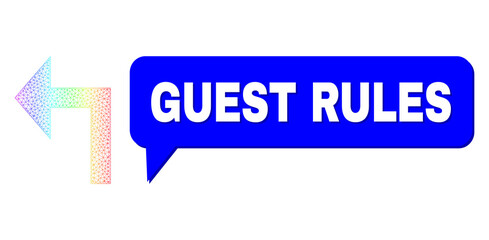 Guest Rules and turn left vector. Rainbow colored mesh turn left, and speech Guest Rules bubble message. Speech colored Guest Rules cloud has shadow.