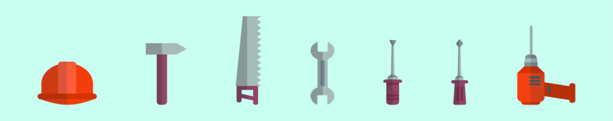 set of building tools repair cartoon icon design template with various models. vector illustration isolated on blue background