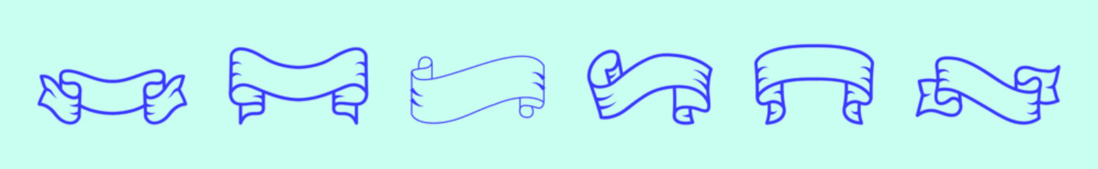 set of ribbon banner and badges cartoon icon design template with various models. vector illustration isolated on blue background