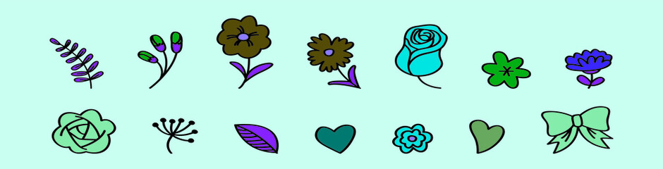 Fototapeta na wymiar set of flower and leaves elements cartoon icon design template with various models. vector illustration isolated on blue background