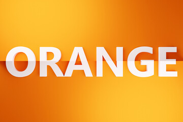 3d illustration volumetric inscription in ORANGE white letters on a bright orange  isolated background. Color symbol