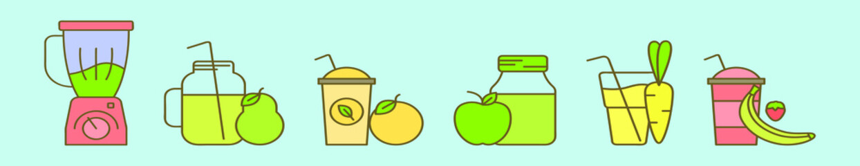 set of smoothie ingredients cartoon icon design template with various models. vector illustration isolated on blue background