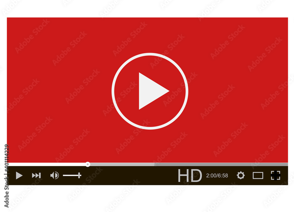Poster video player on white background. video player interface. video player for web and mobile apps. vide