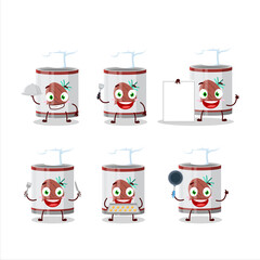 Cartoon character of can of onion with various chef emoticons