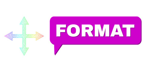 Format and expand arrows vector. Spectral colorful mesh expand arrows, and chat Format cloud message. Chat colored Format bubble has shadow. Vector wireframe created from expand arrows icon with mesh.