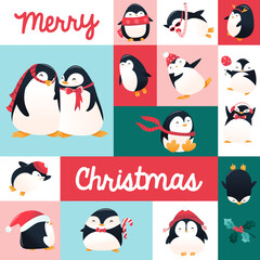 Super Cute Cartoon Holiday Penguins Mosaic Decoration