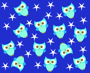 seamless pattern with owls and stars