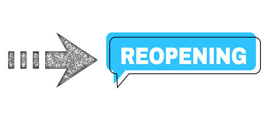 Speech Reopening blue bubble frame and wire frame send right. Frame and colored area are shifted to Reopening phrase, which is located inside blue speech balloon. Vector quote title inside chat frame.