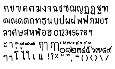 Thai hand drawn consonants.Thai Number.From Zero to Nine.Thai vowels and various Thai symbols.The use of text fonts.