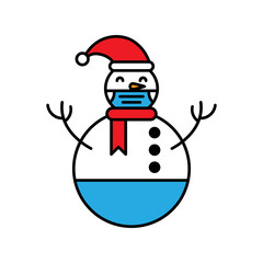 Snowman wearing protective mask to protect  coronavirus, Fill Line icon Vector illustration, Isolated on white background. eps 10
