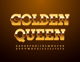 Vector royal sign Golden Queen. Chic modern Font. Luxury elite 3D Alphabet Letters and Numbers set