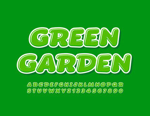 Vector eco emblem Green Garden. Funny modern Font. Creative Alphabet Letters and Numbers set