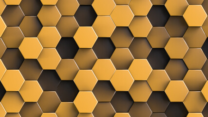 Shades of yellow background. Hexagonal cells. Full frame.