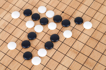 Chinese Go pieces on the chessboard
