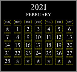 Month February  year 2021 calendar