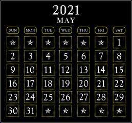 Month May year 2021 calendar