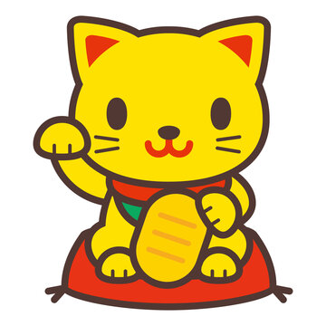 かわいい黄色(金色)の招き猫 Beckoning cat-Japanese lucky cat