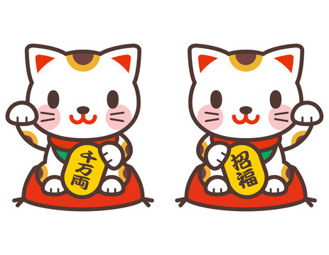 招き猫　イラスト　ハンドメイド ポストカードサイズ 招き猫 アートプリント/イラスト複製画