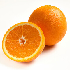 Whole and sliced ripe oranges isolated on white background