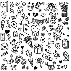  Set for Valentine's Day. Vector illustration in doodle style. Design for Valentine's Day, Wedding, Greeting Cards