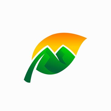 leaf logo that formed mountain concept