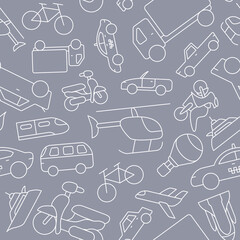 Transportation - Vector background (seamless pattern) of train, car, ship, bicycle, bus, airplane and etc. for graphic design
