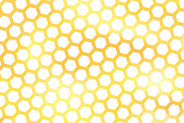 Golden background with honeycomb shapes. Vector illustration. Pattern with glitter effect. Template texture for invitation, poster, card,  banner, announcements and others. Doodle style.