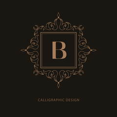 Beautiful Floral Monogram. Letter B. Elegant Logo. Calligraphic