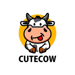 cute cow cartoon logo vector icon illustration