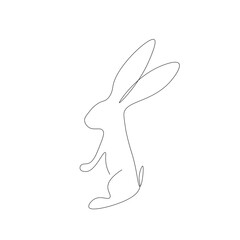 Easter bunny line drawing on white background, vector illustration