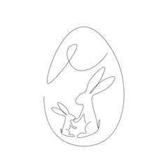 Easter egg and bunny line drawing on white background, vector illustration