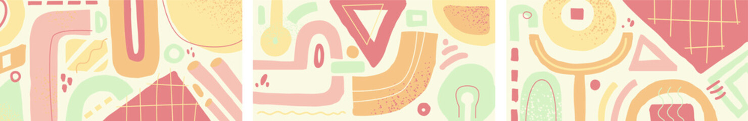 Set of hand drawn warm various shapes and doodle objects. Abstract contemporary modern trendy vector illustration