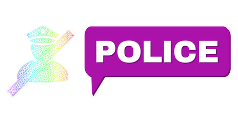 Naklejka premium Police and wrong police man vector. Spectrum colored mesh wrong police man, and chat Police bubble frame. Chat colored Police cloud has shadow.