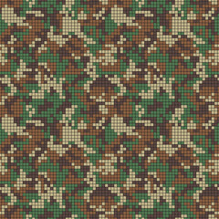 Digital camouflage seamless pattern. Military mosaic camo texture. Army vector background.