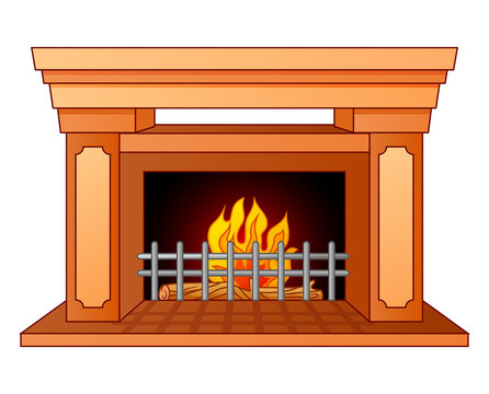 cartoon fireplace with fire burning clip art preview