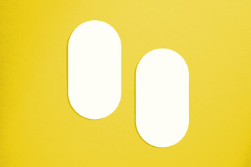 Mockup cards in a minimalistic style. Blank oval form with rounded edges. Perfect for wedding invitation and greeting card. Illuminating Pantone Color Of The Year 2021.