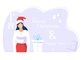 Christmas New Year Greetings design concept. Women welcome Christmas new year. used for web, posters, flyers. flat vector.