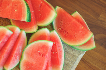 Bright red fresh watermelon slices top view. 