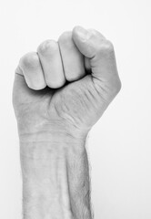 black and white photo of a real fist close-up