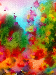 Obraz na płótnie Canvas Watercolor colorful bright textured abstract background handmade . Mediterranean landscape . Painting of vegetation of the sea coast , made in the technique of watercolors from nature