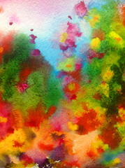 Watercolor colorful bright textured abstract background handmade . Mediterranean landscape . Painting of  vegetation of the sea coast , made in the technique of watercolors from nature