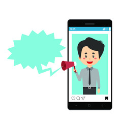 Business Character Show Out Using Phone