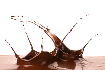 Splash of hot chocolate on white background